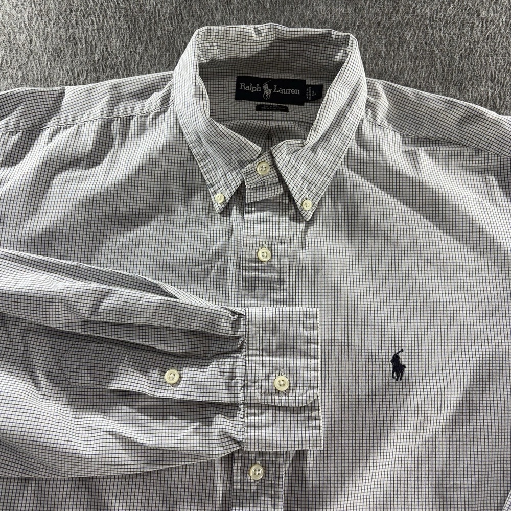 Polo Ralph Lauren Button Down Shirt Mens Size L White Blue Green Checker Pattern